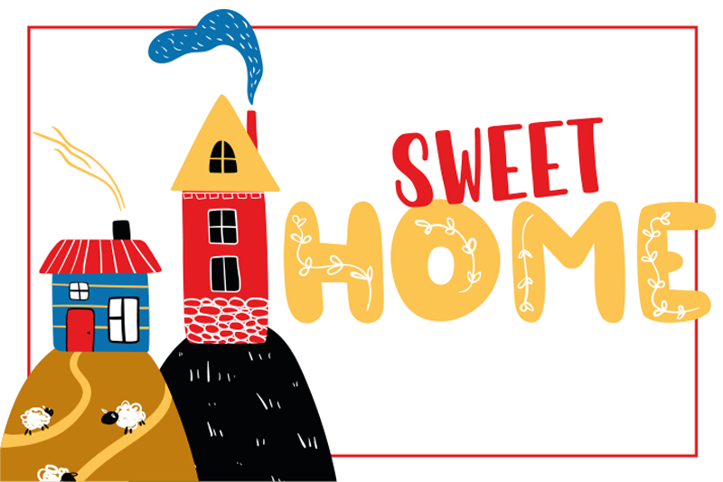 Tischset kinder bunte haus szene - TenStickers