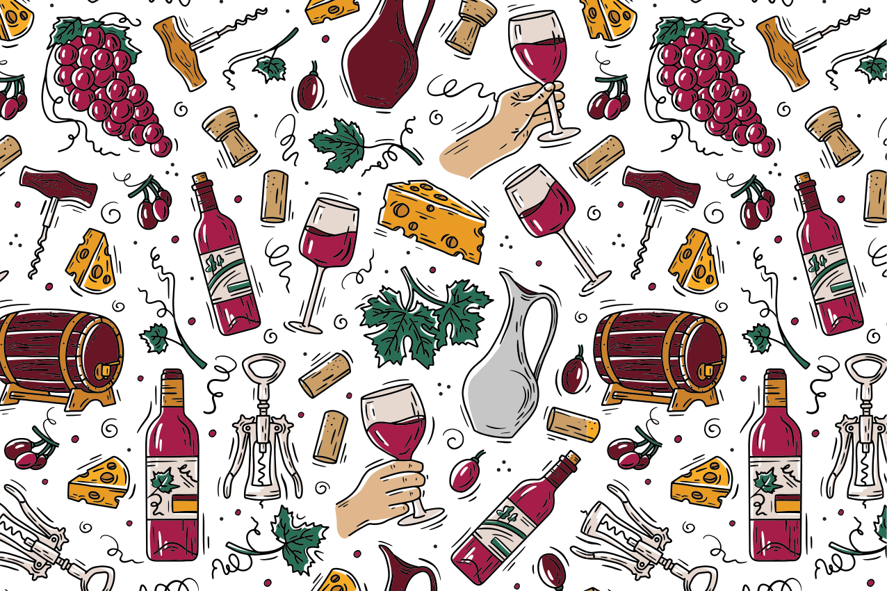 Tischsets originell im wein und käse design - TenStickers
