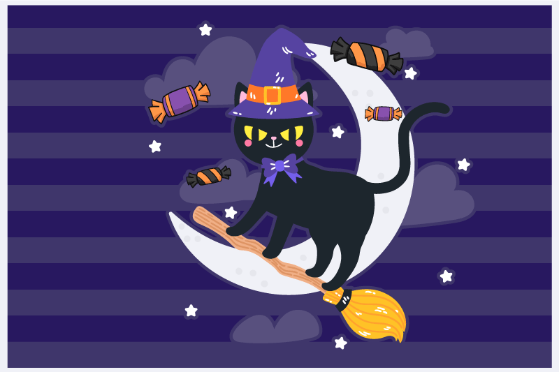 Tischset halloween hexenkatze auf besen - TenStickers