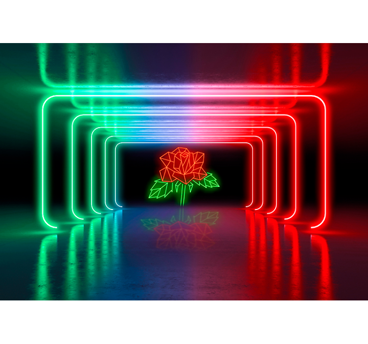 Neon Rose 3D Effect Fototapete - TenStickers