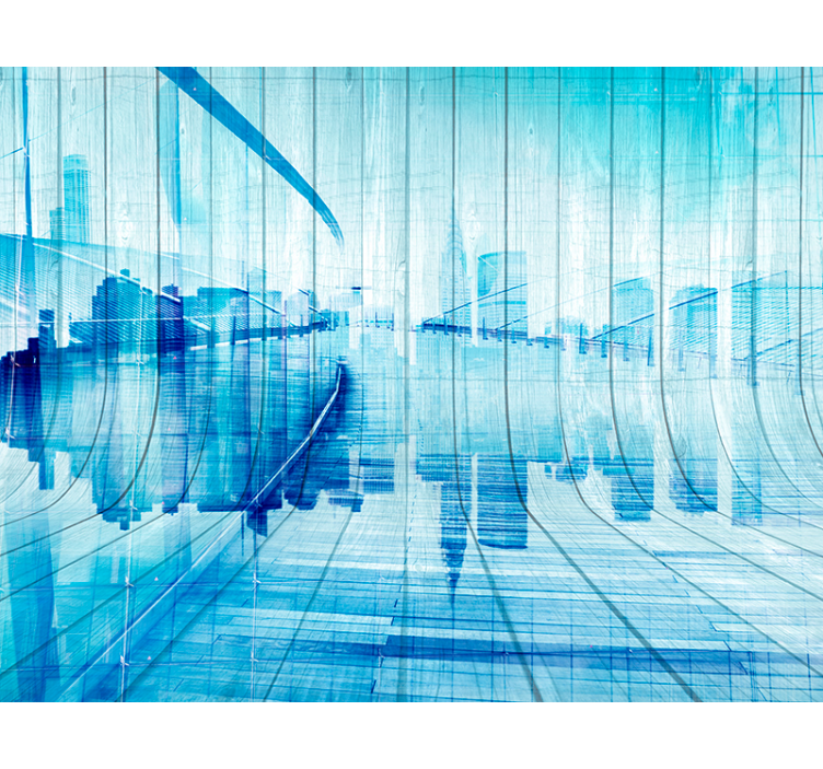 Holz-Effekt Stadt Skyline Wandtapete - TenStickers