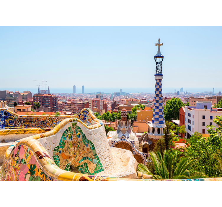 Meerblick im Park Güell Barcelona Fototapete - TenStickers