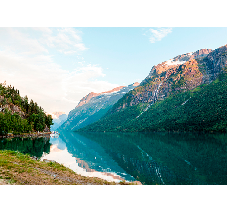Fototapete Berge Seeufer Ausblick - TenStickers