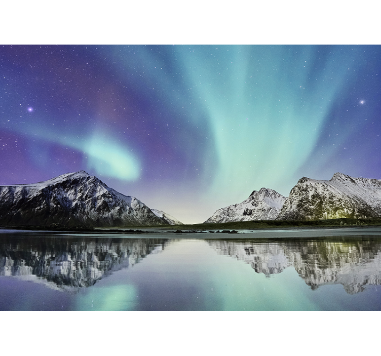 Fototapete Berge aurora borealis reflexionen - TenStickers