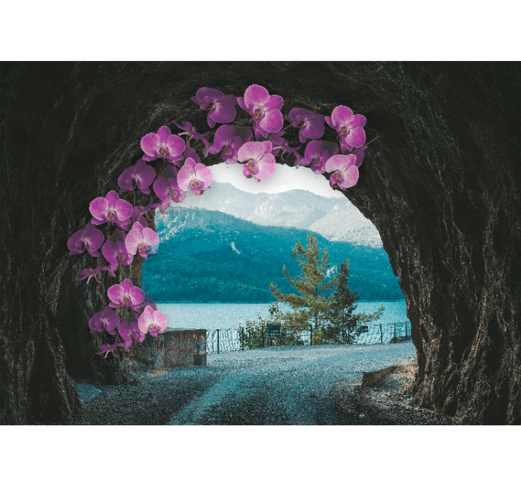 Fototapete Blumen orchideen rahmen die landschaft ein - TenStickers