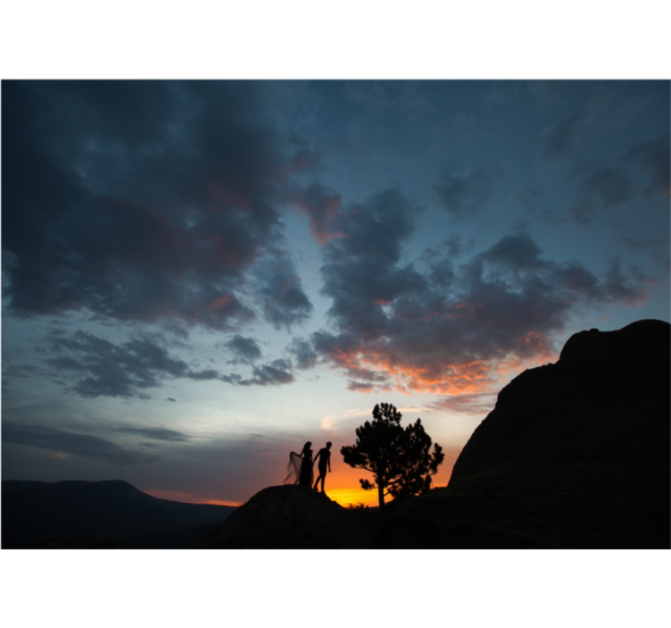 Fototapete landschaft silhouette bei sonnenuntergang - TenStickers