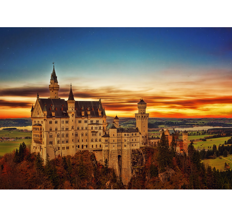 Fototapete Städte sonnenuntergang im schloss neuschwanstein - TenStickers