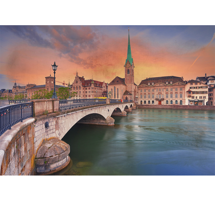 Fototapete städte zürich brücke sonnenuntergang - TenStickers