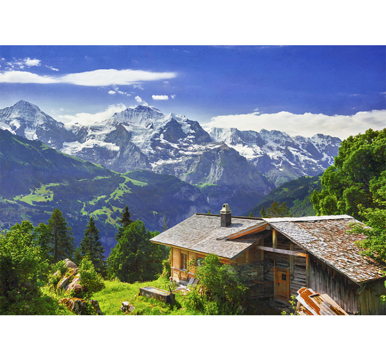 Fototapete Natur Haus mit bergblick - TenStickers