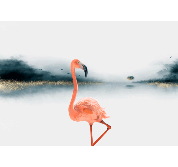Fototapete Wohnzimmer Original ölgemalte flamingos - TenStickers