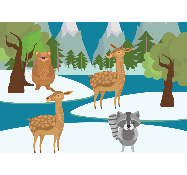 Fototapete Kinderzimmer gezeichnete waldtierszene - TenStickers