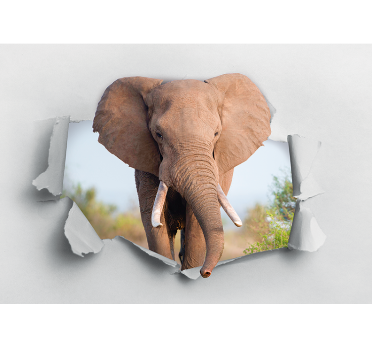 Fototapete 3D Elefant, der die mauer durchbricht - TenStickers