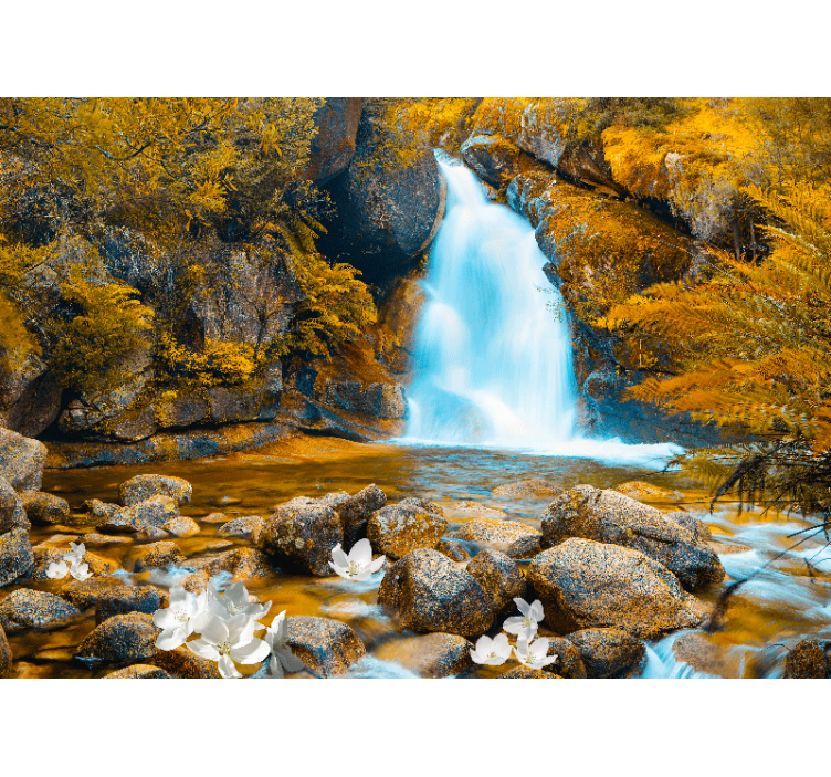 Fototapete Wasserfall Blumen- und steinwasserfall - TenStickers