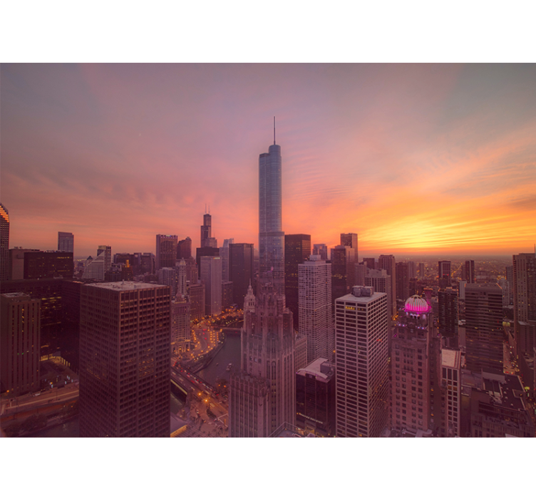 Fototapete städte chicago skyline bei sonnenuntergang - TenStickers