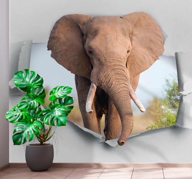 Fototapete 3D Elefant, der die mauer durchbricht - TenStickers