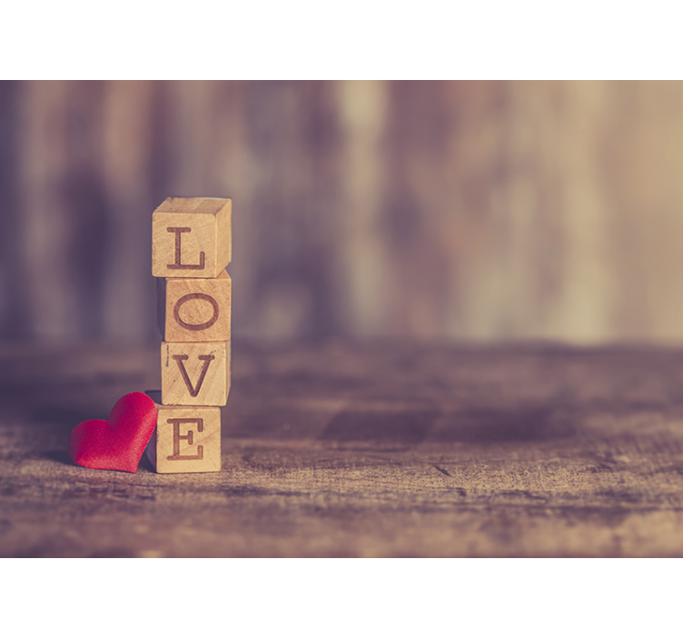 Romantische Liebe Text in Holz Fototapete - TenStickers