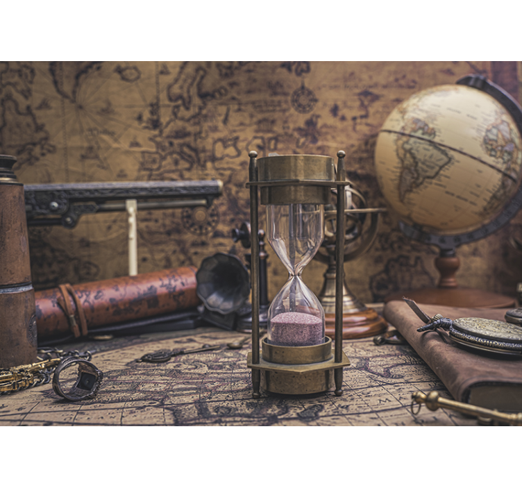 Fototapete Weltkarte unter Sanduhr - TenStickers