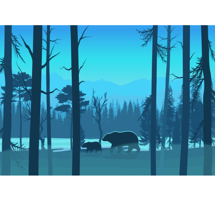 Fototapete Berge Bärenfamilie - TenStickers