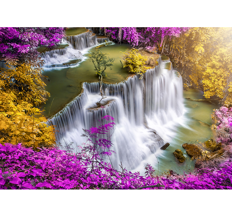 Fototapete Wasserfall Mystischer rosa wasserfall - TenStickers
