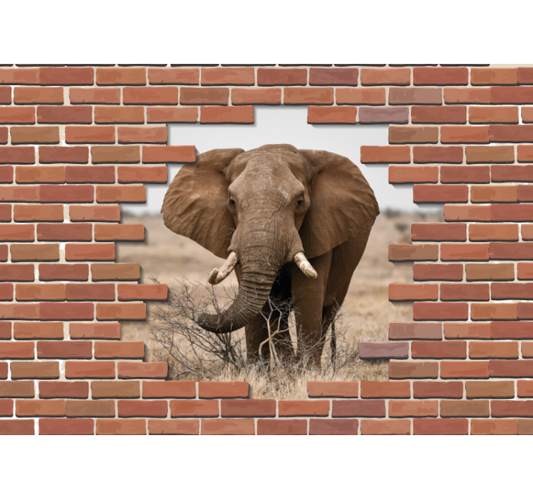 Fototapete 3D 3D gebrochene wand mit elefant - TenStickers