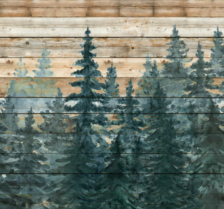 Wohnzimmer Fototapete Tannen auf Holz  - TenStickers