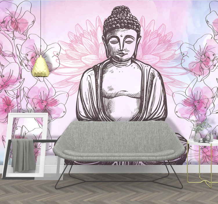Buddha umgeben von Orchideen Buddha Fototapete - TenStickers