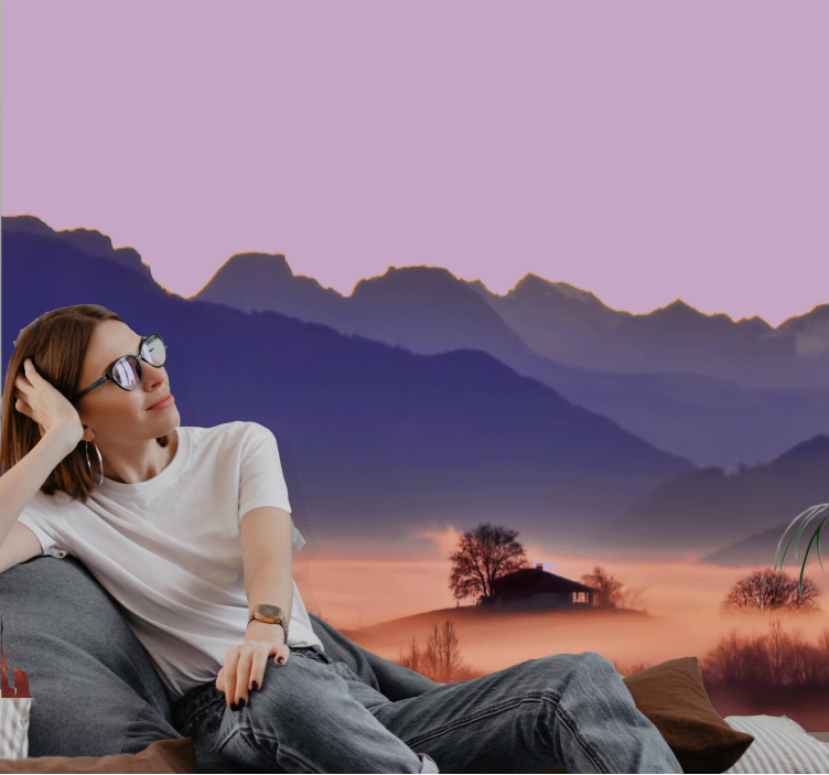 Fototapete Berge Nebellandschaft ästhetische Farben - TenStickers