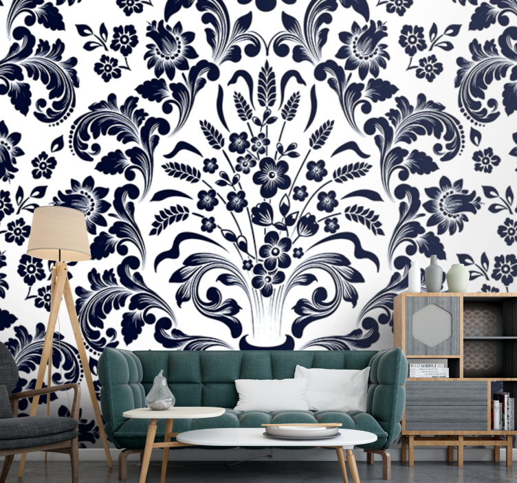 Fototapete blumen im navy floral muster - TenStickers