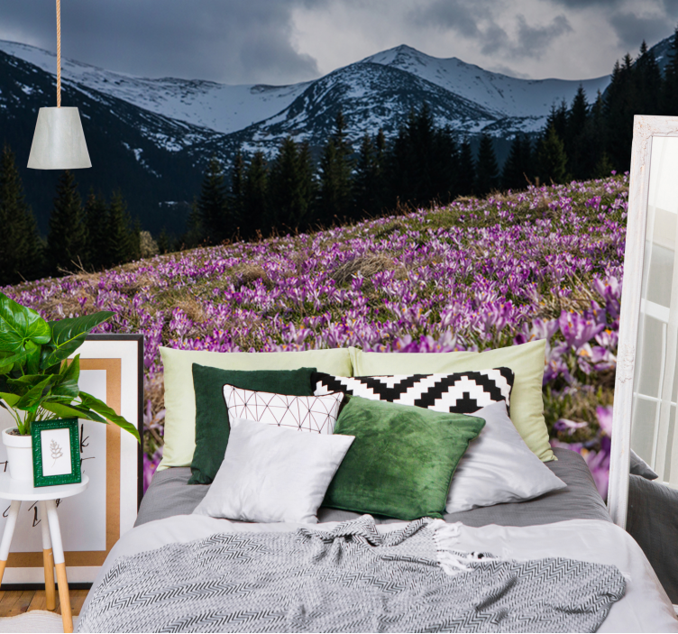 Fototapete blumen krokusblütenfeld - TenStickers