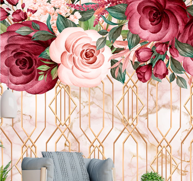 Fototapete Blumen rose geometrische fusion - TenStickers