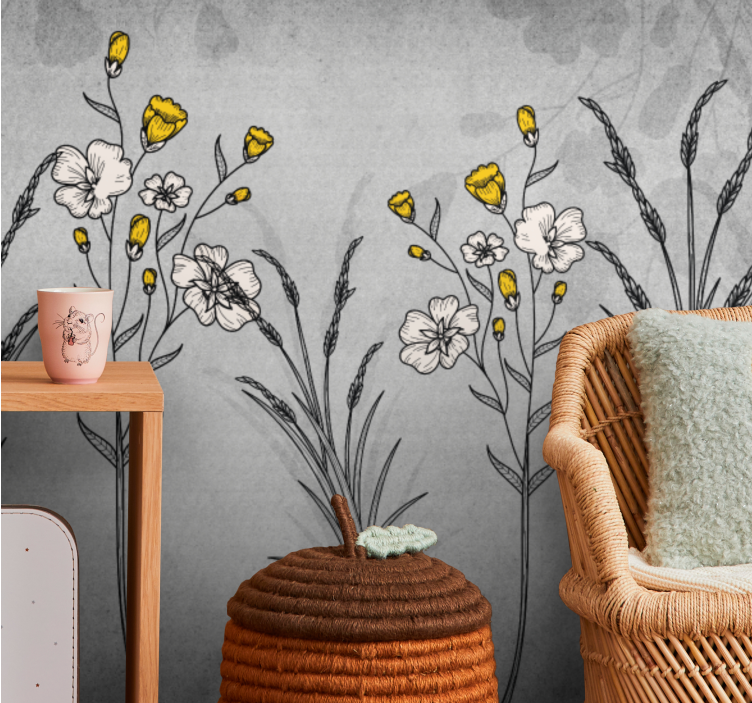 Fototapete blumen vintage blumen skizzen - TenStickers