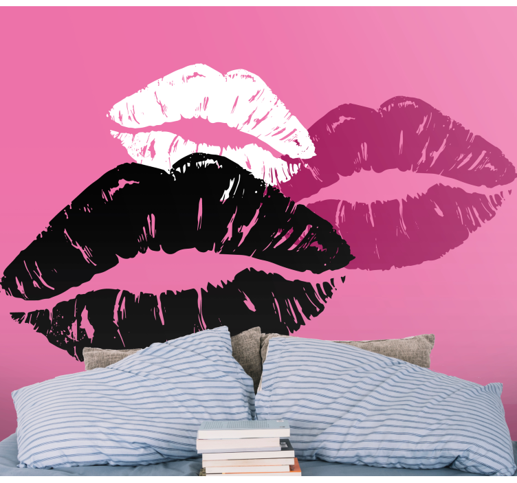 Fototapete Liebe Rosa Hintergrund mit farbigen lippen - TenStickers