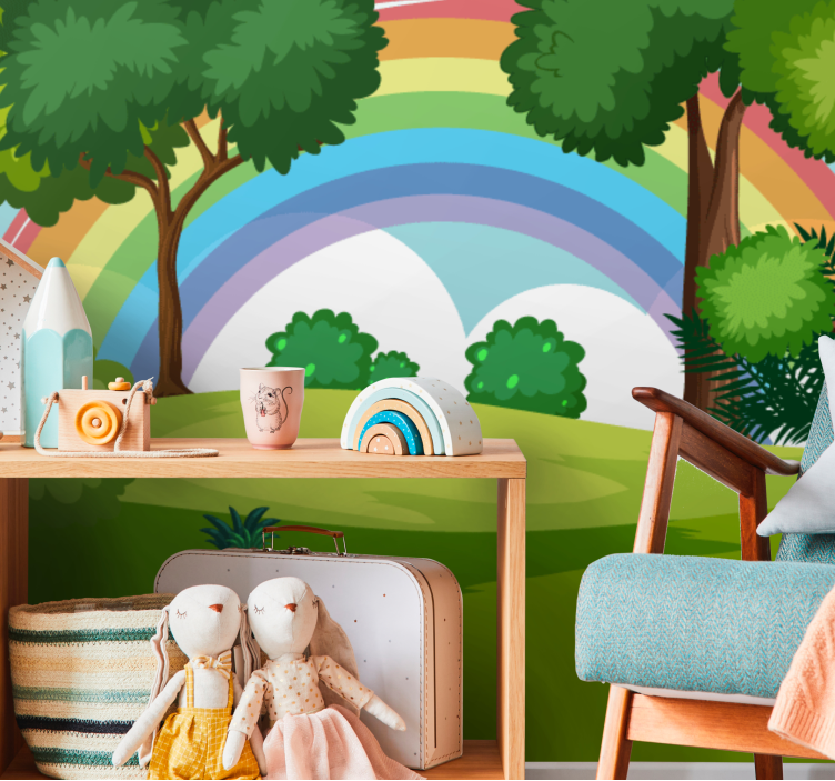 Fototapete Kinderzimmer Regenbogen und grüner wald - TenStickers