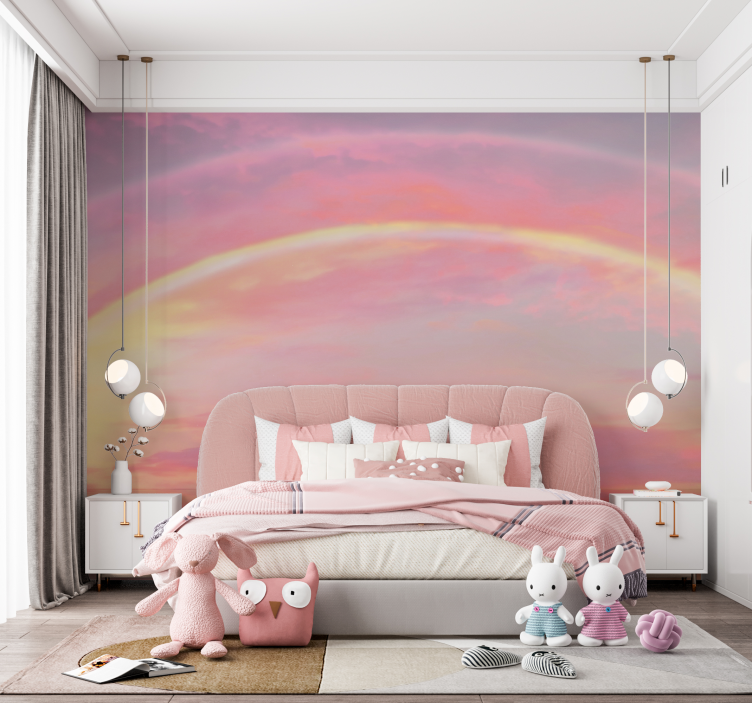 Fototapete Kinderzimmer rosa himmel mit regenbogen - TenStickers