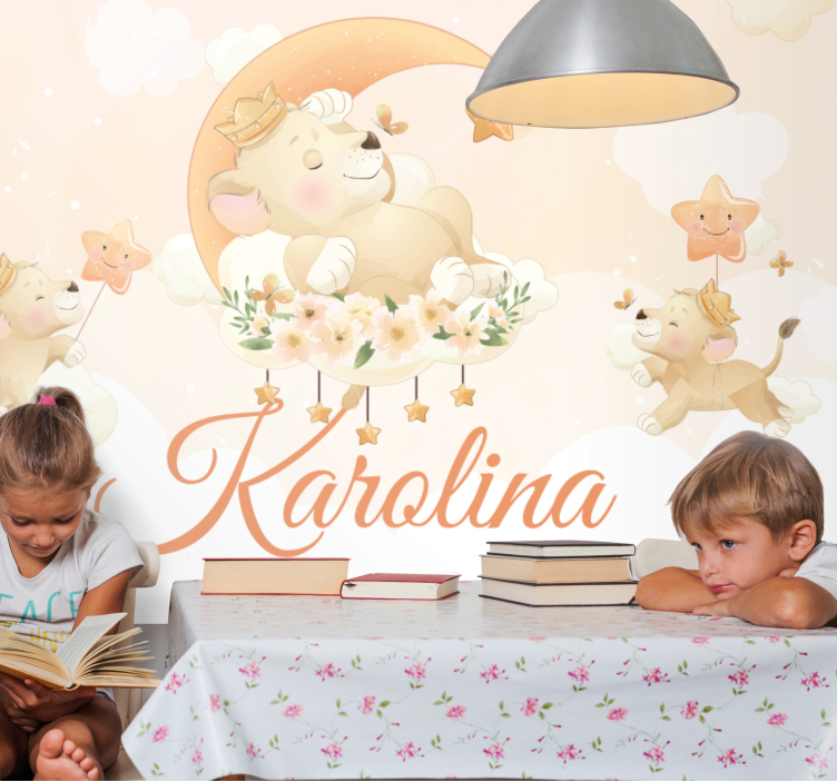 Fototapete Kinderzimmer Süße tiere löwe mit Namen - TenStickers