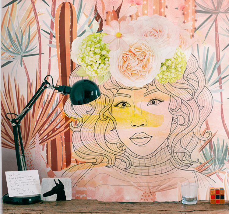 Fototapete kunst florales porträt illustration - TenStickers