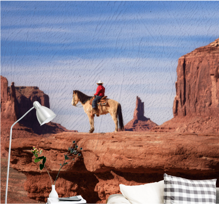 Fototapete landschaft cowboy auf dem pferd - TenStickers