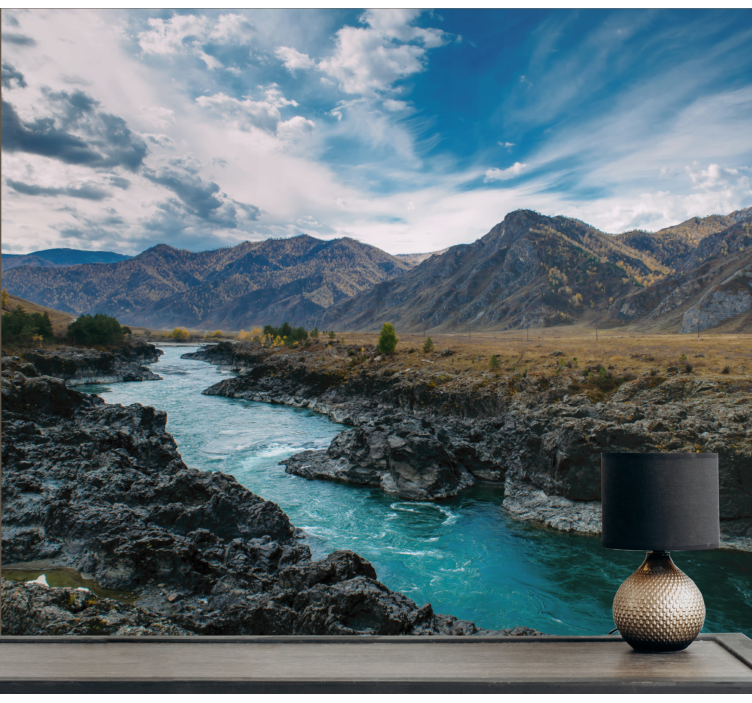 Fototapete Landschaft fluss berg aussicht - TenStickers