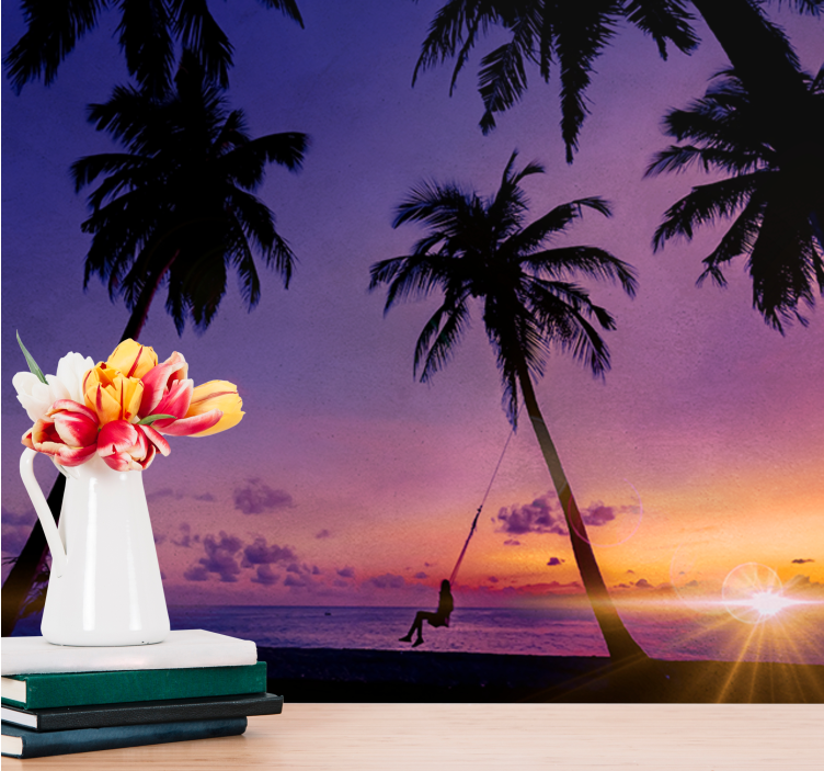 Fototapete Meer Lila Sonnenuntergang am Strand - TenStickers