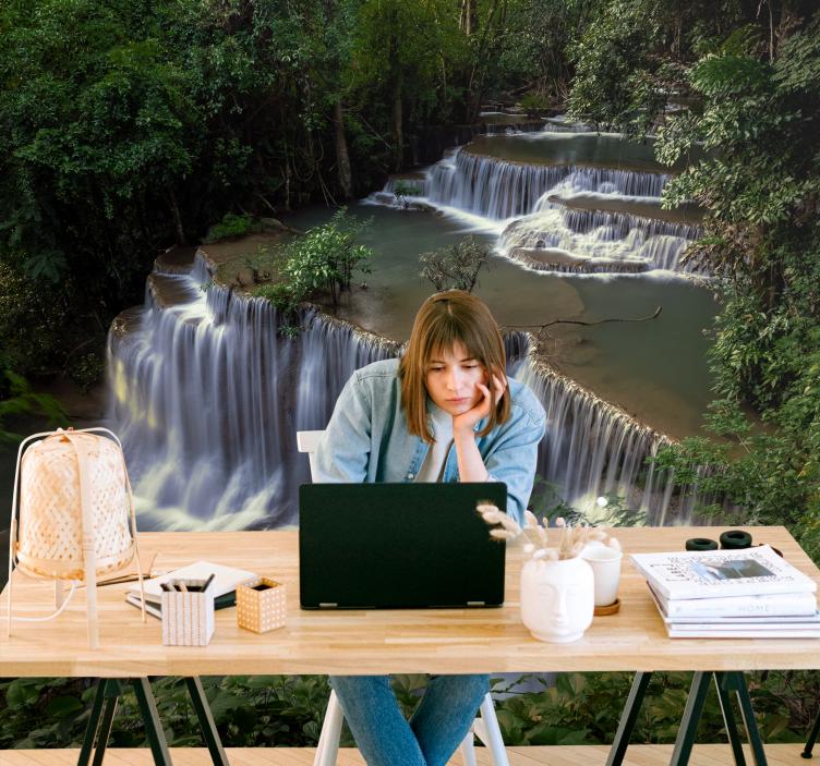 Fototapete Natur ruhiger rückzugsort am wasserfall - TenStickers