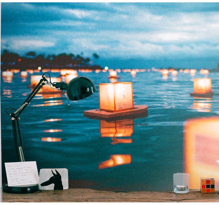 Fototapete Natur schwimmende laternen bei nacht - TenStickers