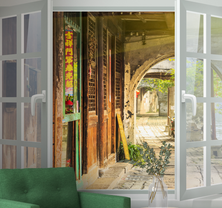 Fototapete städte charmante gasse szene - TenStickers