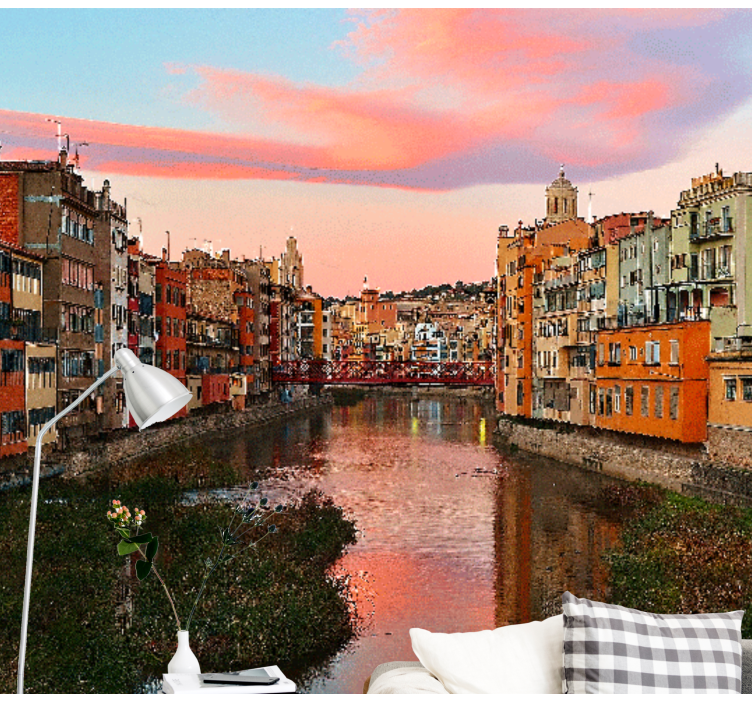 Fototapete städte girona fluss sonnenuntergang - TenStickers