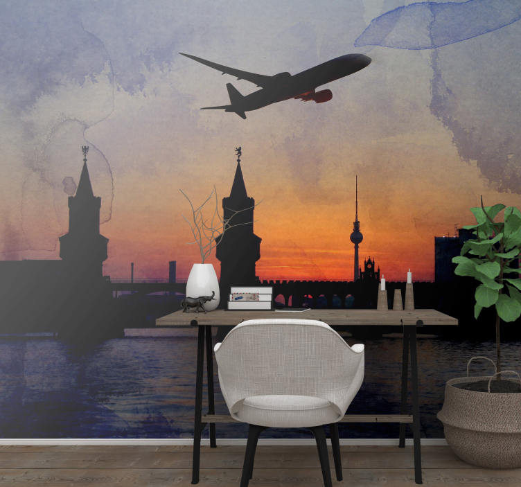 Fototapete Berliner skyline und ein flugzeug - TenStickers