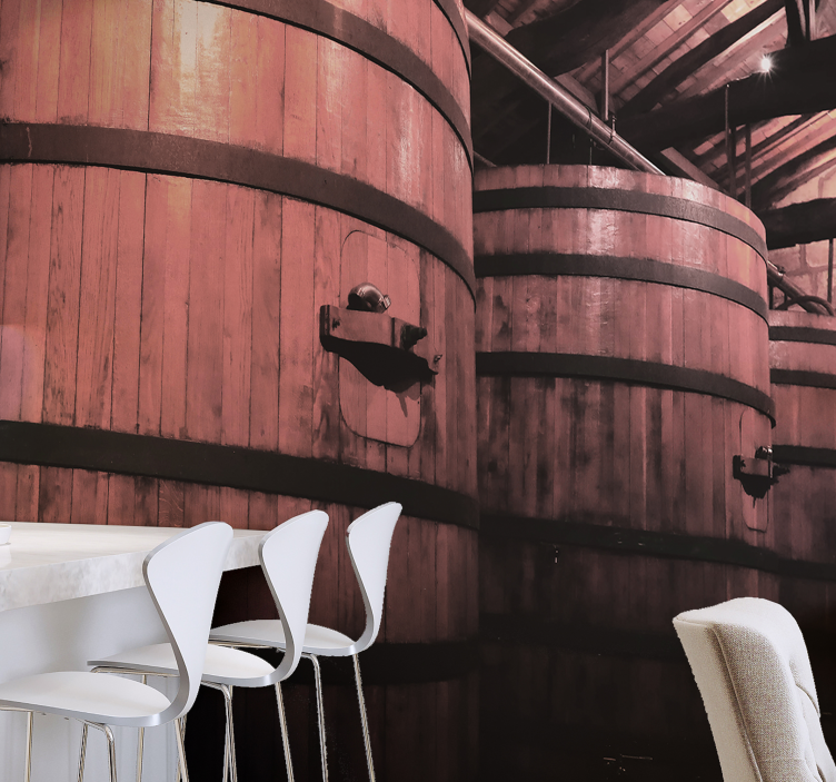 Fototapete stein mit holzfass lagerung - TenStickers