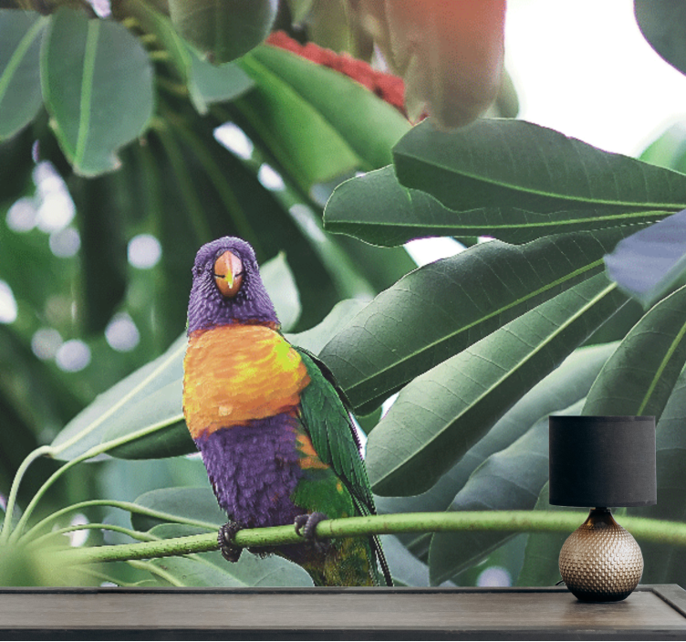 Fototapete tiere bunter papagei auf ast - TenStickers