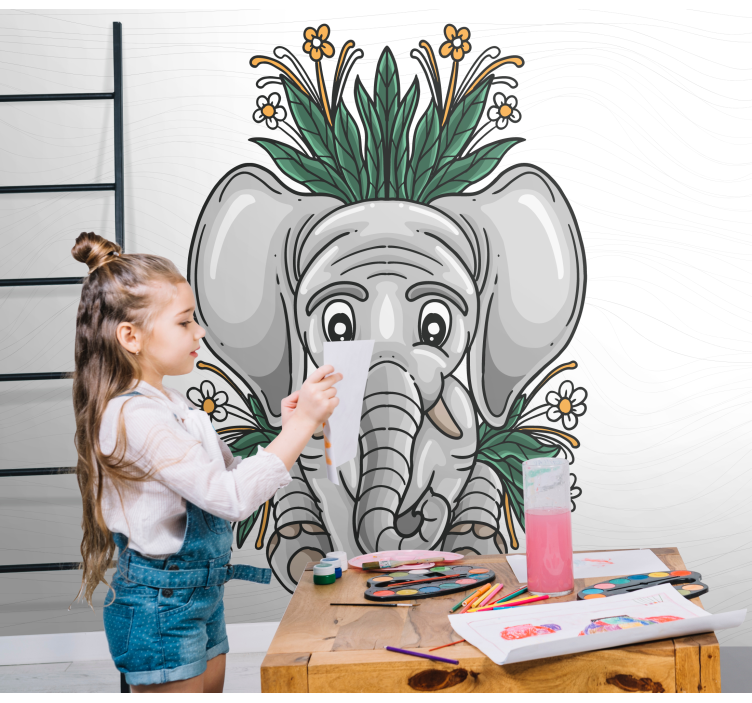 Fototapete tiere elefant mit blumen - TenStickers