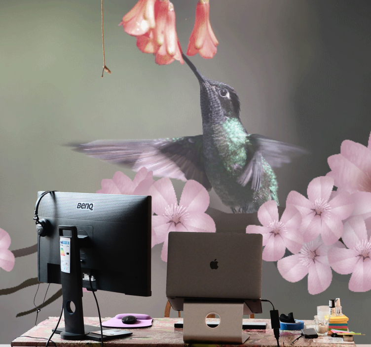 Fototapete tiere kolibri und blumen - TenStickers