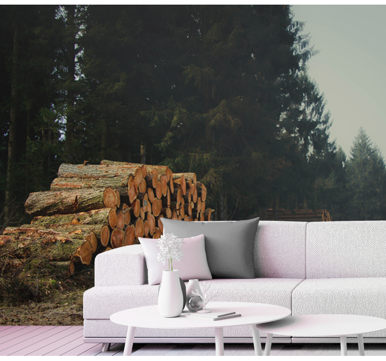 Fototapete Wald holzstapel im Forst - TenStickers