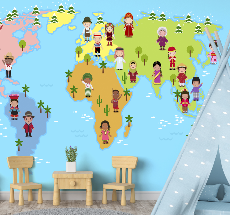 Fototapete Weltkarte charaktere der kulturellen karte - TenStickers